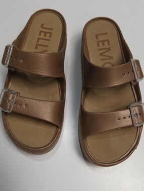 Jelly Lemon Fenix Vegan Double Buckle Slide Sandals - Bronze Size 7.5-8 (EU-38)